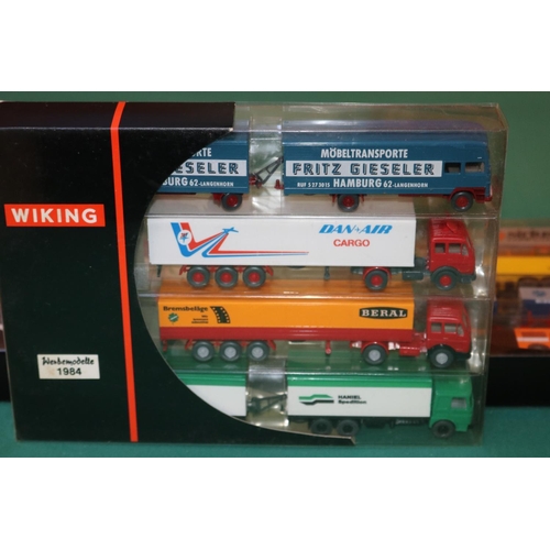 165 - 3 Wiking Werbemodelle sets. No.198302, 1982 /83. No.198402, 1983/84. No.198501 1984. All boxed, Cont... 