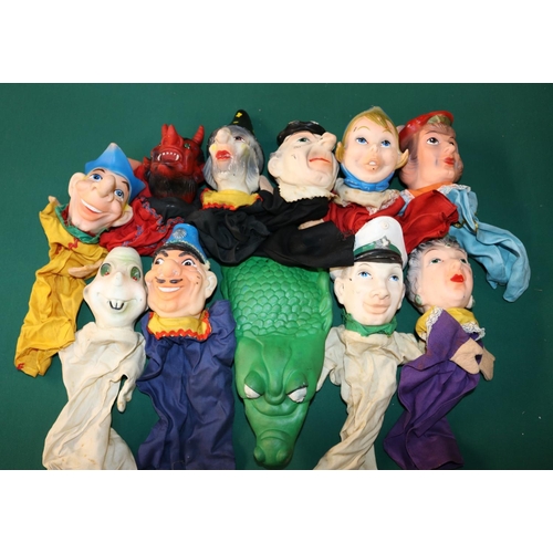 180 - A collection of 11 1960's/70's children's hand puppets. Squidgy rubber cartoon style faces with colo... 