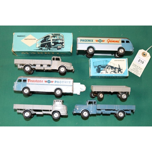 210 - 7 MARKLIN 1:43 vehicles. 2x Phoenix Kastenwagen in blue/silver 'Firestone PHOENIX' livery. One in a ... 