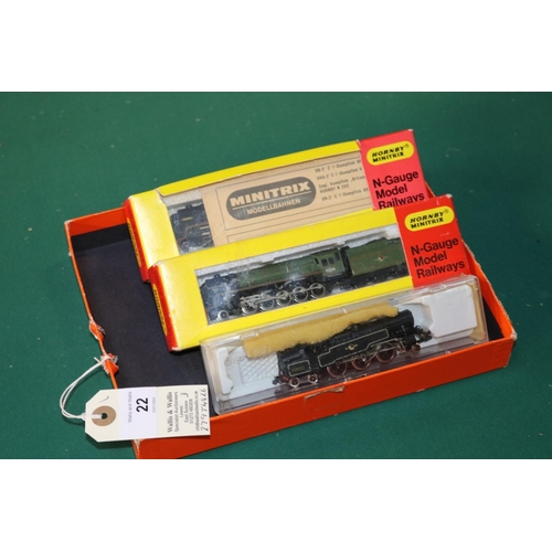 22 - 3 N gauge. 2x Hornby Minitrix. A BR Britannia Class locomotive, 'Britannia', RN 700000. A BR Class 9... 