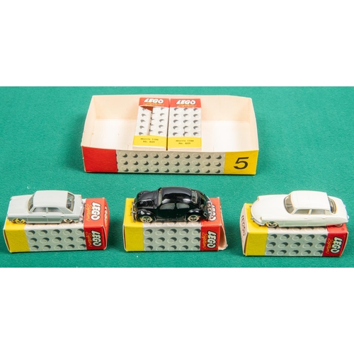 240 - 5 Scarce Lego HO scale cars. Dating from the 1960s. No.603 Citroen DS 19 ( white), No. 661 VW 1200 (... 