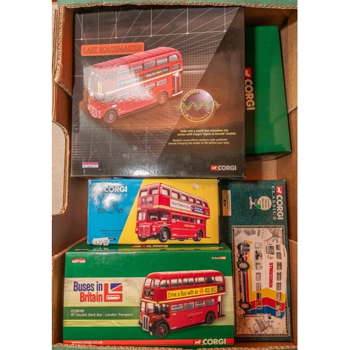 292 - 9 Corgi buses. To included the CC25908 last Routemaster with sights & sounds, CC26101 RT Double deck... 