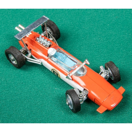 307 - 2 Corgi Toys single seat racing cars. Lotus-Climax Formula 1 Racing Car (155). In B.R.G. with yellow... 