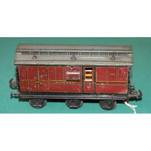 36 - A rare O gauge Carette  Clemenson 6 wheeled clearstory Guards Van. in lined maroon Midland Railway l... 