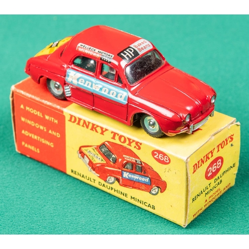 439 - Dinky Toys Renault Dauphine Minicab (268). In red with Meccano, Britax, Kenwood etc adverts to bodyw... 