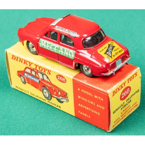 439 - Dinky Toys Renault Dauphine Minicab (268). In red with Meccano, Britax, Kenwood etc adverts to bodyw... 