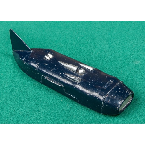 444 - Dinky Toys Streamlined Racing Car Thunderbolt (23s). In navy blue with silver cockpit etc. VGC for a... 