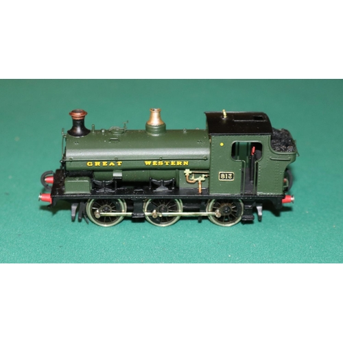 61 - A fine quality brass OO gauge 2-rail electric Great Western 0-6-0 saddle tank locomotive. RN 813. In... 