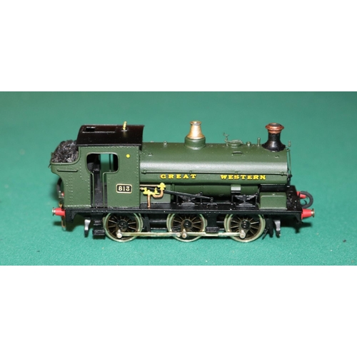 61 - A fine quality brass OO gauge 2-rail electric Great Western 0-6-0 saddle tank locomotive. RN 813. In... 