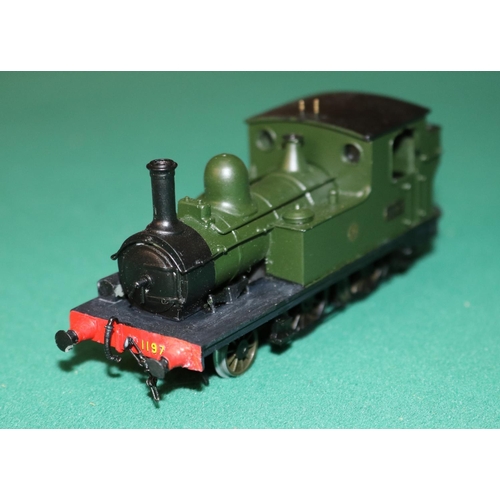 66 - A OO gauge 2-rail electric brass kit built GWR 2-4-0 tank locomotive, RN 1197. Sharp-Stewart design ... 