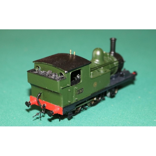 66 - A OO gauge 2-rail electric brass kit built GWR 2-4-0 tank locomotive, RN 1197. Sharp-Stewart design ... 