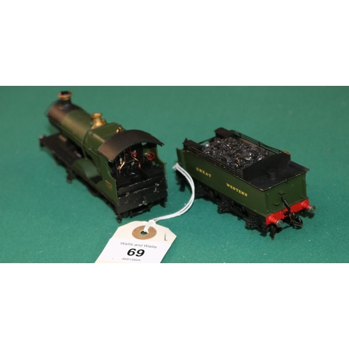 69 - A OO gauge 2-rail electric brass kit built GWR 4-4-0 Bulldog Class tender locomotive, RN 1120. In un... 