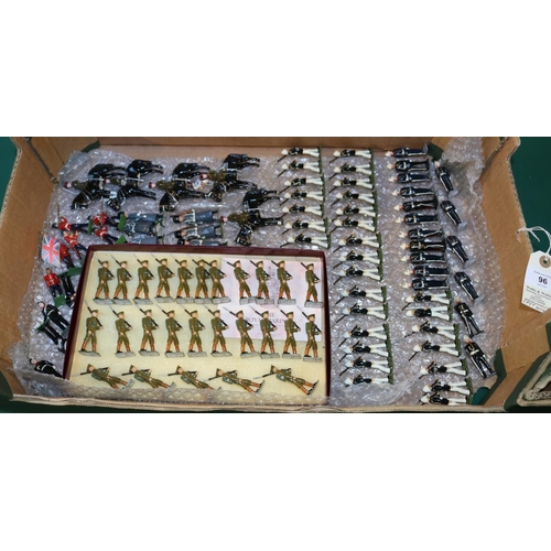 96 - Quantity of modern issue white metal soldiers. Includes various makes. Some mounted and others on fo... 