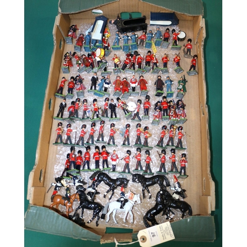 97 - 82 metal soldiers mainly by Britains, Including marching bands, Beefeaters, Policeman, Life Guards e... 