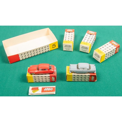 241 - 5 Scarce Lego HO scale cars, dating from the 1960s. No.603 Citroen DS19 (red), and 4x No.662 Opel Re... 