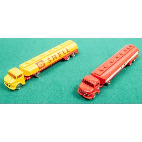 244 - 2 Scarce Lego HO scale Fuel tankers on Mercedes cabs. Dating from the 1960s. No.649 Yellow & red ( S... 