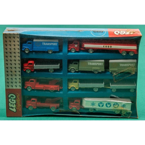 245 - A scarce Lego HO scale  No.699  8 piece Transport set, dating from the 1960s, containing Mercedes tr... 