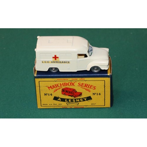 278 - A Scarce Matchbox Series No.14 Bedford Lomas Ambulance. An example with off-white body, with locatin... 