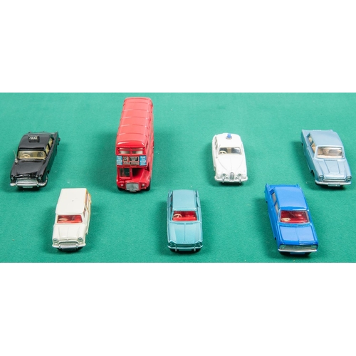 282 - 7 Dinky Toys. Triumph Vitesse in metallic green with white stripe and red interior. Ford Consul Cort... 