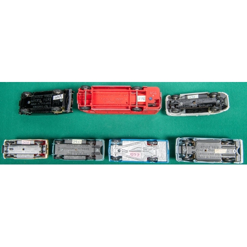 282 - 7 Dinky Toys. Triumph Vitesse in metallic green with white stripe and red interior. Ford Consul Cort... 