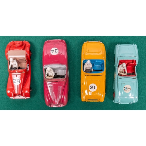 310 - 4 Dinky Toys competition cars. Triumph TR3 in turquoise with red interior and wheels, RN25. Sunbeam ... 