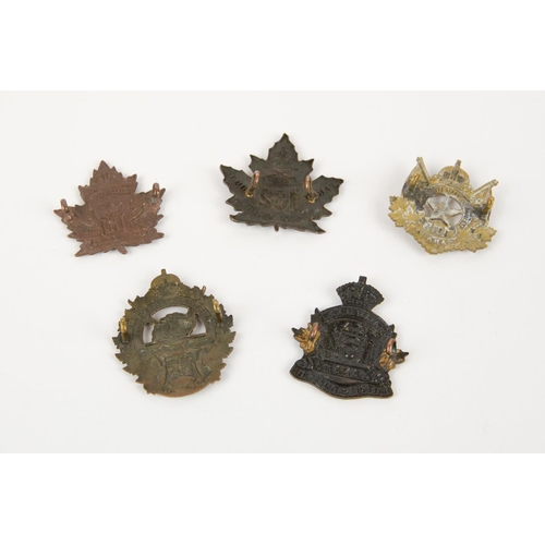 181 - 5 WWI CEF Infantry cap badges: 161st, 162nd, 163rd, 164th, and 165th. GC £100-120