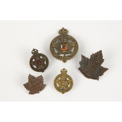 203 - WWI CEF Railway Troops badges: 12th Bn cap badge and pair of collar badges, all by Gaunt, 13th Bn ca... 