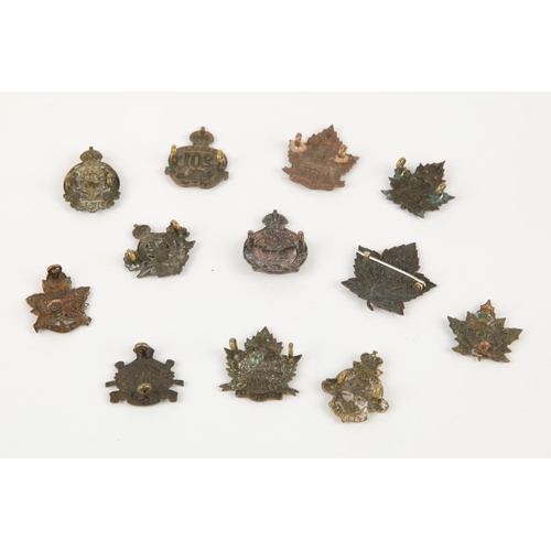 222 - 12 single WWI CEF Infantry collar badges: 199th, 201st, 202nd, 205th, 207th, 214th, 215th, 225th, 22... 