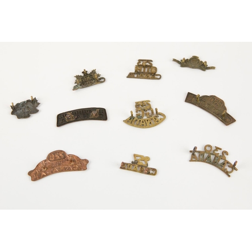 233 - 10 WWI CEF Infantry metal shoulder titles: 225th (prongs), 226th, 230th, 236th (2 types), 245th, 246... 