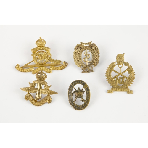 234 - 5 New Zealand cap badges: No 1 Coy. NZ Garrison Artillery; No 3 Coy Field Hospital; 1st type NZ Maor... 