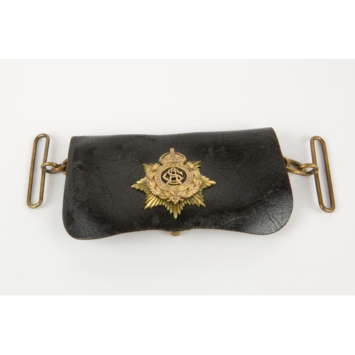 235 - A post 1902 Army Service Corps officer's leather cross belt pouch, with brass badge and fittings. GC... 