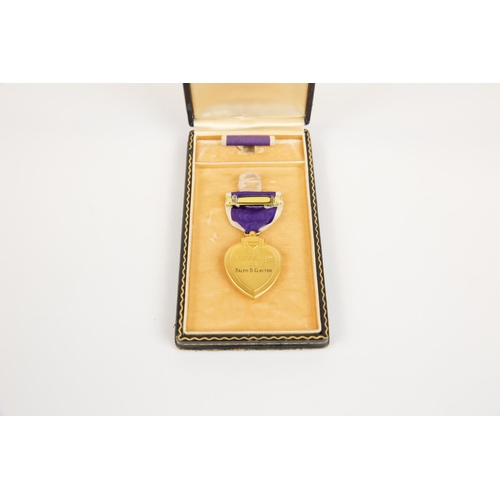 63 - USA Purple Heart award in original case with riband brooch, (impressed Ralph B. Clayton), GVF, with ... 