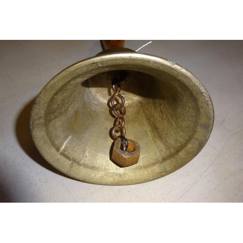 14 - A WWII ARP brass hand bell, turned wood handle, 10¼