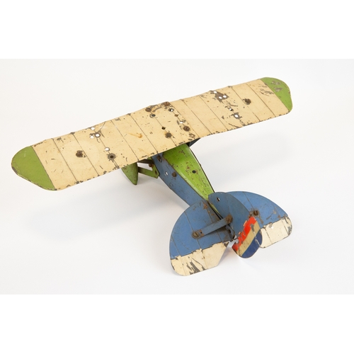 103 - 2 Meccano tinplate aeroplanes. Made up as a single engine Bi-Plane in cream and grey, complete with ... 