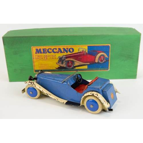 107 - A scarce 1930's Meccano two seater sports car. An non constructor example in blue with cream mudguar... 