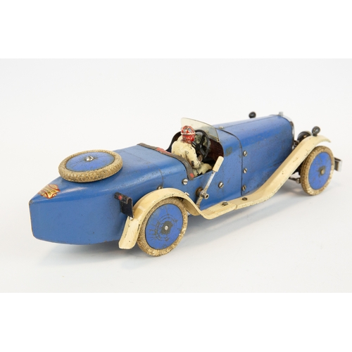 110 - A rare 1930's No.2 Meccano Constructor Car. A boat tail example in blue with cream mudguards/running... 