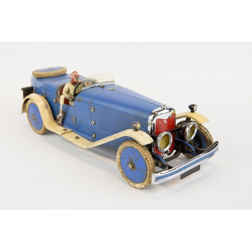 110 - A rare 1930's No.2 Meccano Constructor Car. A boat tail example in blue with cream mudguards/running... 