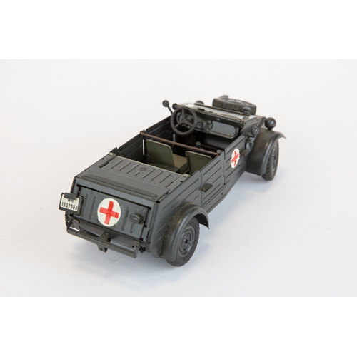 170 - 2 Gonio/ Kaden  1:24 scale VW kubelwagen models. Open top model finished in blue /grey with red cros... 