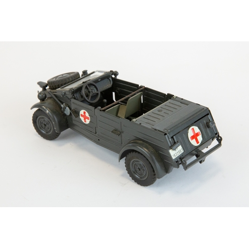 170 - 2 Gonio/ Kaden  1:24 scale VW kubelwagen models. Open top model finished in blue /grey with red cros... 