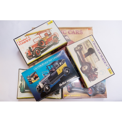 199 - 7 unmade plastic kits of Citroens. A Heller 1:16 scale DS19 Cabriolet. Plus 6 1:24 scale- 3 Heller H... 