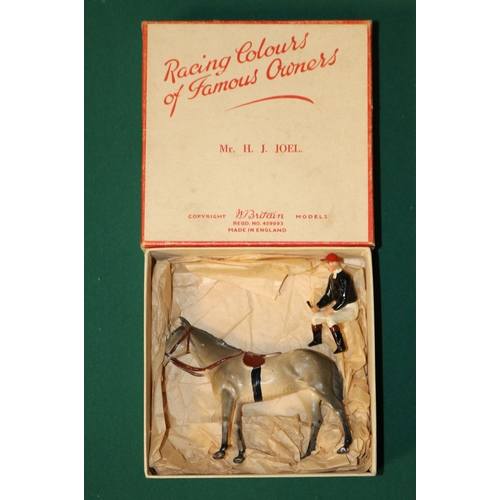 252 - Britains colours of famous owners. Mr H. j. Joel. Grey and white horse with jockey wearing black shi... 