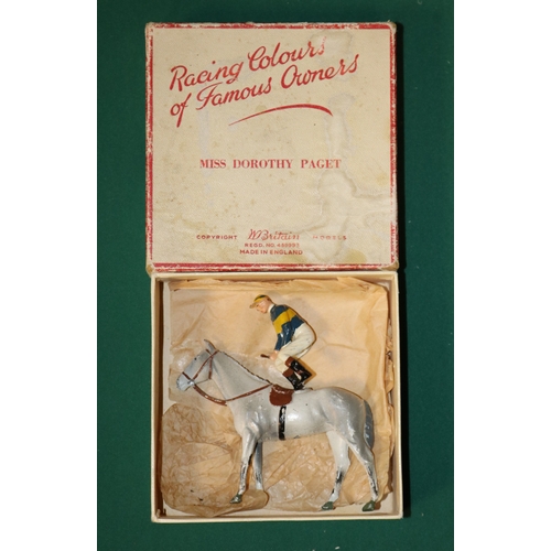 256 - Britains racing colours of famous owners. Miss Dorothy Paget. White and grey horse with jockey weari... 