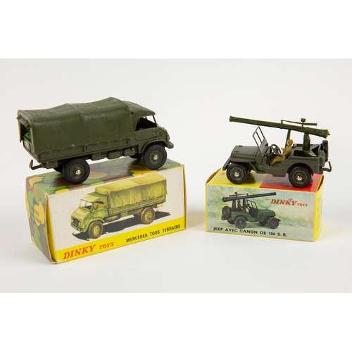 264 - 2 French Dinky Military. Mercedes Tous Terrains (804). Complete with plastic canopy and camouflage n... 