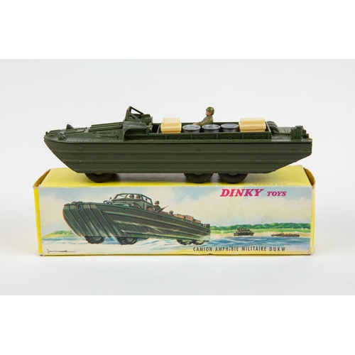 271 - French Dinky Camion Amphibie Militaire DUKW (825). In olive green complete with military figure, 2 c... 