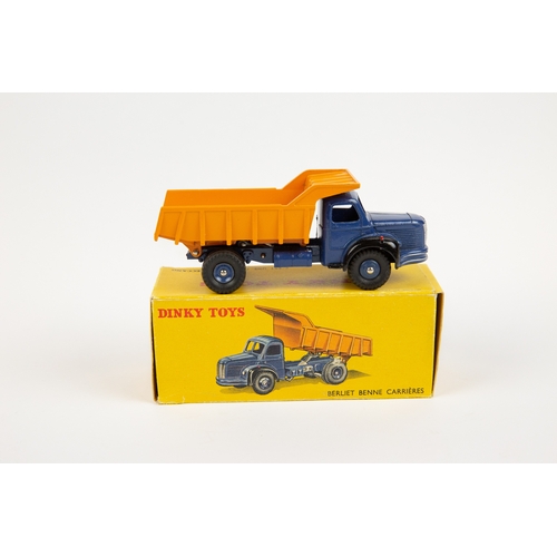 272 - French Dinky Berliet Benne Carrieres (34A). Cab, chassis and metal dished wheels in dark blue, cab w... 