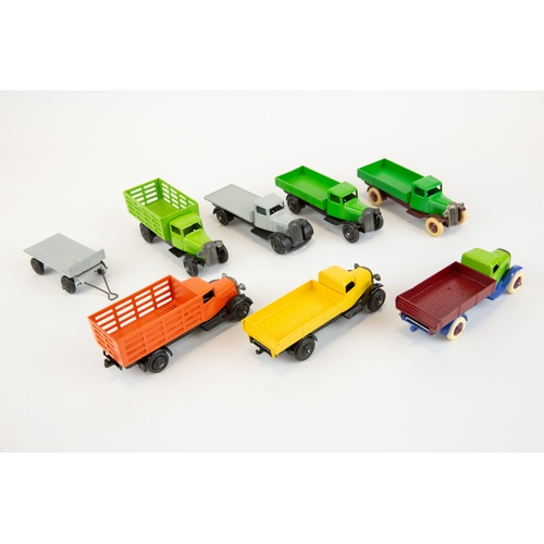 279 - 8 well restored early Dinky Toys. All 25 Series examples, 2x Market Gardeners Lorries, 2x Wagons, pl... 