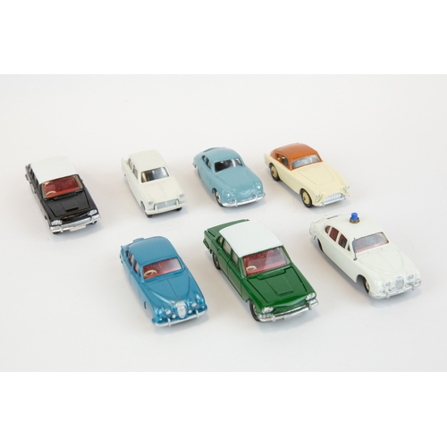 283 - 7 well restored Dinky Toys. A Daimler 2.5V8. Jaguar 3.4 POLICE, 2x Triumph 2000, Triumph Herald, Por... 