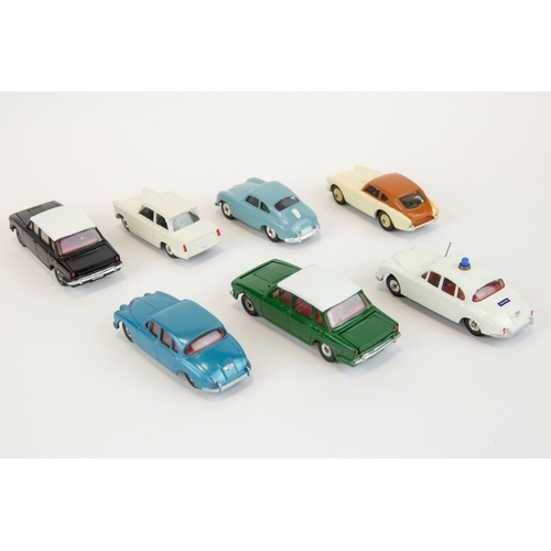 283 - 7 well restored Dinky Toys. A Daimler 2.5V8. Jaguar 3.4 POLICE, 2x Triumph 2000, Triumph Herald, Por... 