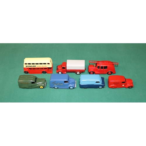 284 - 7 well restored Dinky Toys. Bedford 12CWT Van, Austin A40 Van, Delivery Van, Streamlined Fire Engine... 