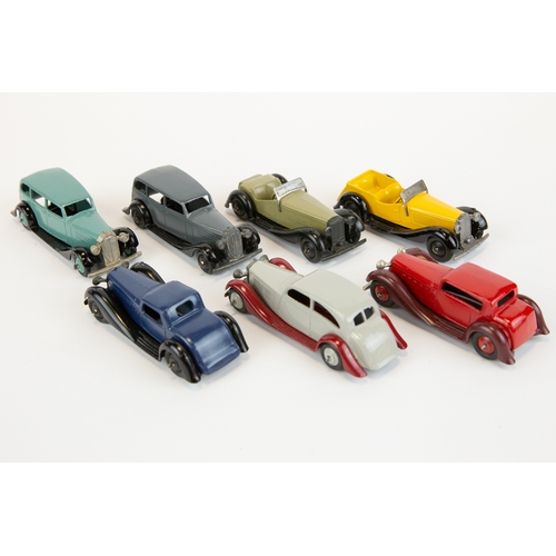 285 - 7 well restored early Dinky Toys. All 30/36 Series. 2x Vauxhall, colour variations. British Salmson ... 